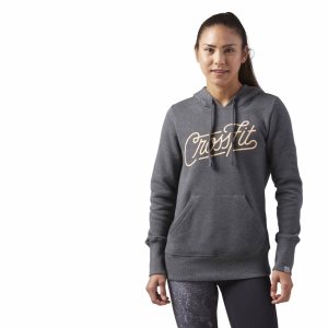 Reebok CrossFit Script Kapuzenpullover Damen - DunkelGrau - DE 470-PUW